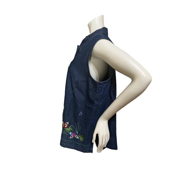 Allison Daley Denim Chambray Embroidered Butterfly Button Down Vest Size 16P - Picture 2 of 3